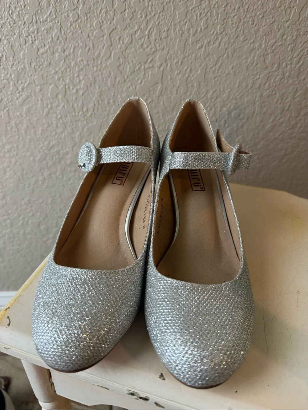 New Sparkling Silver Mary Jane Heels - Women's Dress Pumps